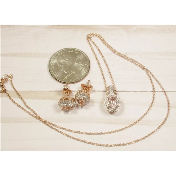 Sterling Silver Morganite Rose Gold Plate Set - Picture 7 of 8